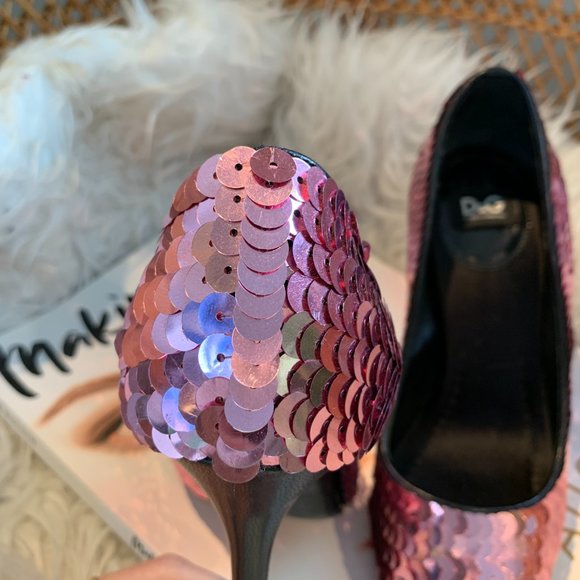 D&G Dolce & Gabbana - Pink Sequin Peep Toe Heel - Picture 9 of 14